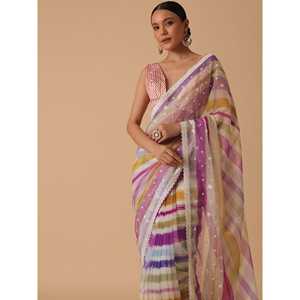 Sari Tradicional de Diseñador con Estampado Digital y Bordado - Product Image 1