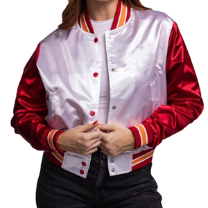 Premium Quality Crop <b>Tops</b> Varsity Jacket For <b>Women's</b> Long Sleeves With Custom Letter Chenille Patch Baseball Jacket - Product Image 4