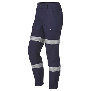 Men High Visibility Work Pants Polyester Reflective Stripes Multi Pocket Utility <b>Trousers</b> <b>Black</b> Gray - Product Image 2