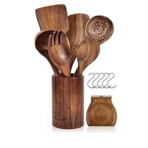 Ensemble de service en bois de teck artisanal 5 pièces, collection de spatules et de louches en bois dur naturel pour ustensiles de cuisine antiadhésifs - Product Image 3