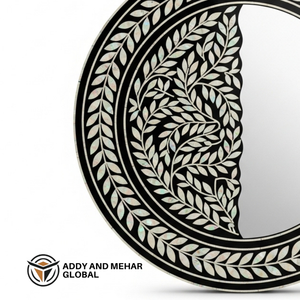 กระจกติดผนังทรงกลมหรูหราประดับมุกเปลือกหอยทำมือพร้อมกรอบสีดำ ดีไซน์อาร์ตเดโค เป็นมิตรกับสิ่งแวดล้อม - Product Image 6