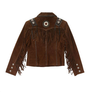 Unisex Western <b>Suede</b> Leather <b>Jacket</b> With Fringe Trim Fashion Outerwear OEM - Product Image 4