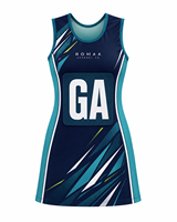 Robe de netball personnalisée pour femme, bleu marine, turquoise, blanc, lime, sans manches, séchage rapide, uniforme d'équipe avec ensemble de dossards positionnés