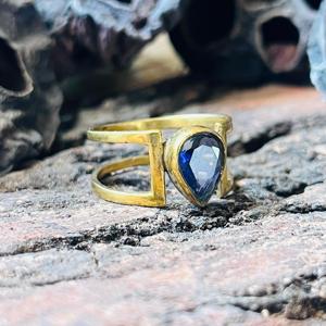 Geometric Amethyst Gemstone <b>Ring</b> Minimalist <b>Open</b> Band Boho Brass 18K Gold Plated for Women Modern Wholesale - Product Image 5