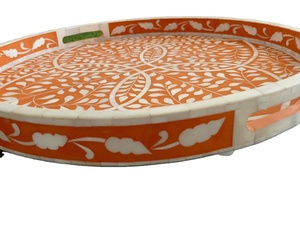 Bandeja de Servir Ecológica Hecha a Mano de Madera Natural Art Deco, Impermeable, Elegante con Incrustaciones Florales de Resina y Hueso, Decoración Multifuncional para el Hogar - Product Image 2