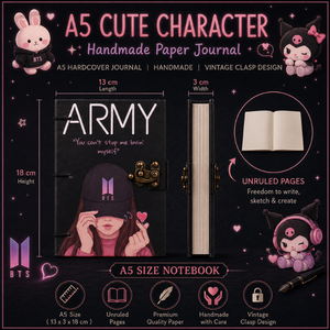 <b>A5</b> Cute Character Handmade Journal | Eco Friendly Hardcover Lock Diary <b>Notebook</b> with Stylish Girl Art Cover Design Gift Diary - Product Image 6