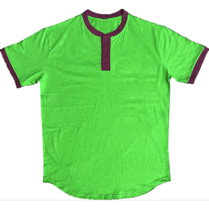 เสื้อยืดแขนสั้นสีเขียวมะนาวสำหรับผู้ชาย แต่งขอบสีม่วง ดีไซน์คอกลมแบบลำลอง ผ้าถัก สีพื้น - Product Image 6