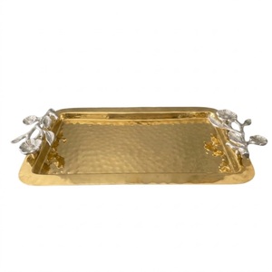 Hand Hammered Serving <b>Tray</b> Rectangular Silver Serving <b>Tray</b> With Silver Handles For <b>Kitchen</b> Decor Accessories In Greatest Price - Product Image 1