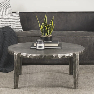 Industrial Luxury Round Shape Metal Living Room Center Sofa <b>Coffee</b> <b>Table</b> With <b>Silver</b> Nickle Distressed Finish Handcrafted <b>Table</b> - Product Image 3