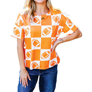 Trendy Unisex Orange White <b>Checkered</b> Football Print Short Sleeve T Shirt Game Day Casual <b>Top</b> Streetwear Women's Shirts Wholesale - Product Image 2