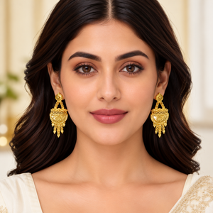 Regal 24K Gold Polish Copper Brass Necklace <b>Set</b> with Floral Pendant and Matching Earrings for <b>Indian</b> Wedding <b>Jewelry</b> Bulk Orders - Product Image 2