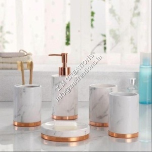 Ensemble de salle de bain en marbre moderne de haute qualité, personnalisable, cinq pièces, imperméable, facile à nettoyer, pour la maison et les hôtels - Product Image 5