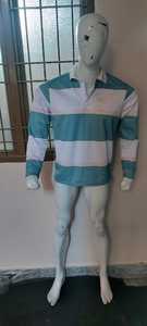 <b>Men's</b> <b>Long</b> <b>Sleeve</b> Green <b>White</b> Striped Rugby Jersey Polo <b>Shirt</b> Collar Button Sports Top Latest Design Sublimation Polyester - Product Image 2