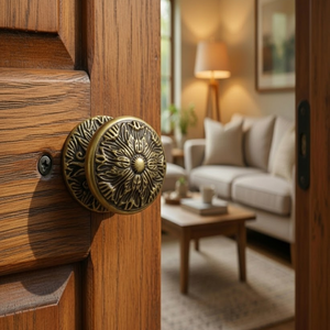 Poignée de porte en laiton massif finition antique |   Poignée de porte principale robuste |   Quincaillerie d'entrée classique vintage pour porte d'entrée de maison - Product Image 2