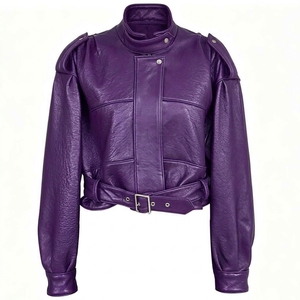 Chaqueta de Motociclista para Mujer TOFEN SPORTS, Azul, de Cuero Genuino, Transpirable, con Cinturón Ajustable, Cuello Alto, Manga Larga, Corte Regular - Product Image 3