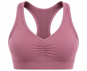 Soutien-gorge de sport dos nageur pour femme, col en U, maintien élevé, maille respirante, yoga, sans couture, écologique, logo frontal, style uni - Product Image 3