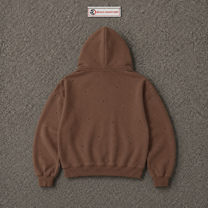 Sweat-shirt à capuche marron pour homme, entièrement zippé, premium, coupe oversize, style streetwear, motif à petits pois, en polaire, décontracté, mode hiver - Product Image 6