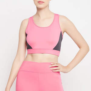 Top Deportivo Rosa Intenso con Logotipo Personalizado, Diseño Geométrico de Triángulos, Top de Yoga para Mujer, Top Corto de Alto Impacto para Gimnasio, Fitness y Entrenamiento - Product Image 1