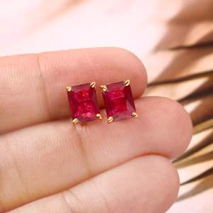 Boucles d'oreilles en rubis du Mozambique, argent sterling 925, plaqué or 14 carats, clous brillants, bijoux fins pour femmes, cadeau - Product Image 4