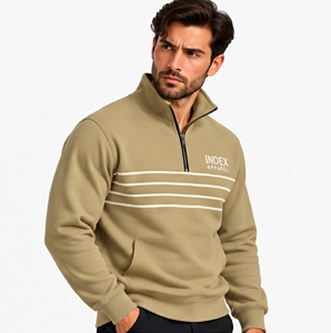 Sudadera de Hombre Index Apparel con Cierre de Cremallera, Cuello Alto, Color Caqui a Rayas, Corte Regular, Manga Larga - Product Image 3