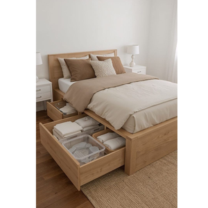 Cadre de lit en teck moderne avec un grand tiroir de rangement intégré - Product Image 1