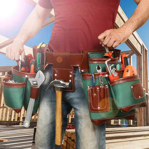 Classic Leather <b>Tool</b> <b>Belt</b> With Nylon Pockets And Multiple Storage Compartments For Field Workers - Product Image 6