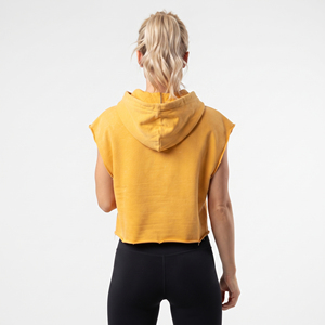 Women's Gym Wear Sleeveless Hoodies Oversize Cotton Fleece Zipper <b>Crop</b> <b>Top</b> Ladies Distressed Embroidered Hoodie Jogging Zipper - Product Image 3