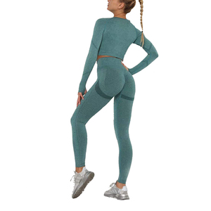 Wholesale Custom Made Women's Yoga Sets <b>Lace</b> Belt Rhinestone Embellishments <b>Elastic</b> Waist Full Sleeve High Quality Polyester - Product Image 3