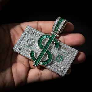 Pendentif Moissanite Iced Out en forme de signe dollar, bijoux hip-hop pour fête, en argent sterling 925, pendentifs et breloques de joaillerie fine - Product Image 1