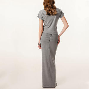 T-shirt côtelé à manches raglan pour femme 2026 gris acier coupe ajustée extensible mélange de coton décontracté été basique texturé HD - Product Image 3