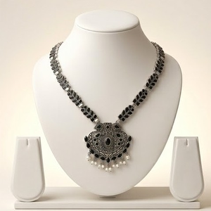 DIVYORO Women's LEAF-PATTERNED OXIDIZED SILVER Classic Adjustable Length <b>Statement</b> <b>Necklace</b> - Product Image 1