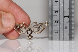 Broche de mariposa con diamante cultivado en laboratorio, corte rosa, chapado en oro de 14k sobre plata 925, para mujeres y hombres. - Product Image 2