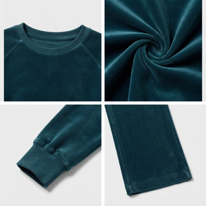 Conjunto de dos piezas de terciopelo para mujer, bordado, estilo urbano, con capucha, manga larga, color liso, ajuste casual y ceñido, para invierno, con parches de longitud completa. - Product Image 5