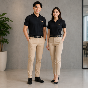 Professional <b>Black</b> for Uniform Set for Men and Women with Khaki <b>Pants</b> Breathable Spandex Material - Product Image 1