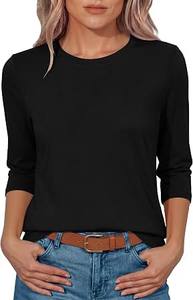 เสื้อคอวีสวมใส่สบายสำหรับผู้หญิง เสื้อยืดทรงหลวม แขนสามส่วน - Product Image 2