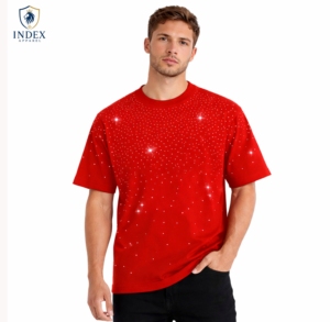 Index Apparel Men's <b>Red</b> <b>Glitter</b> Dot Print Short Sleeve T-Shirt Regular Fit O-Neck Casual Knitted Style - Product Image 1