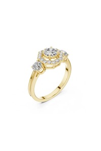 Anillo de compromiso de diamantes cultivados en laboratorio, corte Asscher, oro rosa de 18 quilates, con tres piedras y halo, CVD VVS, color D, personalizado, venta al por mayor - Product Image 2
