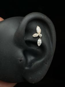 Elegantes Pendientes de Oro de 14K con Forma de Marquesa y Gota, con Triple Broche Plano para Perforación de Oreja, Joyería de Fiesta, Regalo para Mujer - Product Image 2
