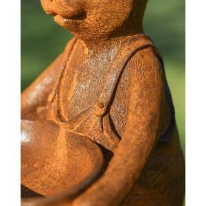 Statue de jardin en forme de lapin avec oiseau dans une baignoire, moulée à la main, finition rouille, figurine animale personnalisée faite à la main - Product Image 5