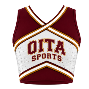Haut court de cheerleading sans manches pour femme, col en V, couleur bordeaux et or blanc, pour performance athlétique, uniforme d'équipe de cheerleading, compétition - Product Image 1