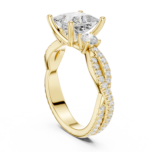 Anillo de Oro Sólido de 14K con Diamante Cultivado en Laboratorio de Corte Princesa de 2 Quilates y Diseño en Espiral para Compromiso, Boda o Aniversario - Product Image 3