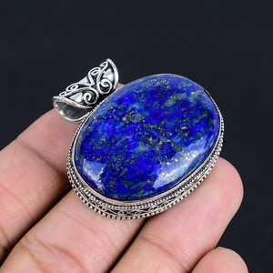 Collier pendentif en argent sterling 925 fait main avec lapis-lazuli, bijoux bohèmes vintage, pierres précieuses naturelles, vente en gros - Product Image 6