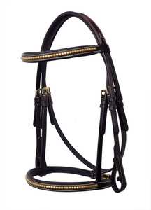 Bridon de cheval en cuir élégant avec forme anatomique et rembourrage doux, bridon anglais réglable à tirage latéral en cuir de vachette grainé - Product Image 6