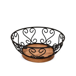 Corbeille à fruits rustique en bois d'acacia avec fer forgé - Vente en gros - Product Image 1