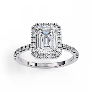 Exquisito Anillo de Diamante de Laboratorio con Corte Esmeralda, Oro Sólido de 18K, Acento de Halo, Anillo de Compromiso Unisex, Joyería Fina para Boda - Product Image 6