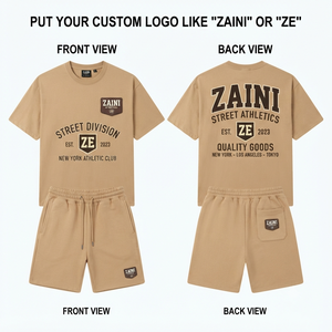 ZAINI Men's T-Shirt <b>Short</b> <b>Set</b> ZI-180 280 GSM 100% Polyester Breathable Solid Casual Summer Hand Embroidery Custom Logo Front - Product Image 1