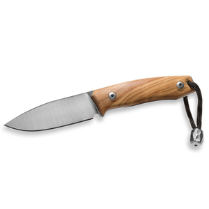 Light Brown Wooden Handle Fixed Blade Hunting Knives with Gray Wide Blade <b>Leather</b> Sheath and Black <b>Lanyard</b> for Camping - Product Image 1