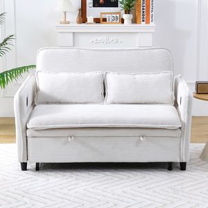 Divano Letto Multifunzionale in Tessuto a Righe Beige da 65,74 Pollici per Camere da Letto e Soggiorni con Braccioli e Schienale - Product Image 2