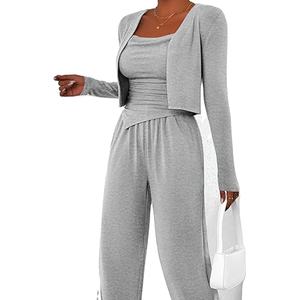 Conjunto de Dos Piezas de Punto para Mujer, Diseño Personalizado del Fabricante, 100% Algodón, Transpirable, Lavado, Informal, Liso, para Primavera/Verano - Product Image 5