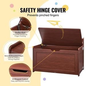 Grande cassapanca giocattolo in legno per bambini scatola portaoggetti Flip-Top coperchio di sicurezza cerniera per camera da letto per sala giochi soggiorno ingresso - Product Image 4